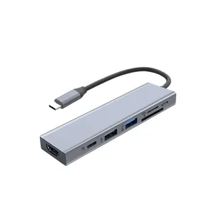 6合1 C型USB集线器，带充电端口至4k高清电视SD TF读卡器USB3.0 usb-c适配器，适用于笔记本电脑C型笔记本电脑USBC集线器