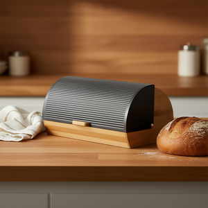 กล่องใส่ขนมปังไม้ไผ่โลหะ 39x27x19 ซม. กล่องเก็บของแบบม้วนปิดด้านบน - Product Image 3