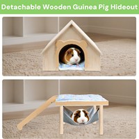 Hamac détachable, maisonnette en bois monobloc pour animaux de compagnie, maison d'évacuation pour cochon d'Inde, en bois massif avec échelle, utilisation intérieure/extérieure toutes saisons
