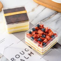 Emballage carré transparent Boîte à dessert ovale transparente en plastique Ps pour bonbons sucrés Tiramisu Boîte à pâtisserie
