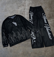 Ensemble 2 pièces personnalisé pantalon et t-shirt en maille, style streetwear oversize avec strass, survêtement jogger, coupe évasée et ample pour homme