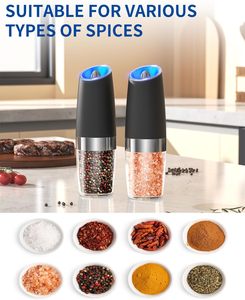 Gravity Electric <b>Salt</b> and <b>Pepper</b> <b>Grinder</b> Set <b>Automatic</b> <b>Salt</b> and <b>Pepper</b> <b>Grinder</b> Set with LED Light - Product Image 5