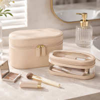Pochette de voyage pour cosmétiques de grande capacité en PU avec logo personnalisé imprimé, sac à cosmétiques en cuir vegan écologique tendance