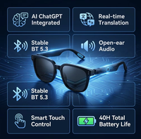 Lunettes de soleil intelligentes à commande vocale avec caméra, résistantes à l'eau, support de cadre, appels vidéo HD, conversation multilingue