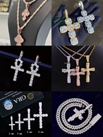 Pendentif Croix en Moissanite D VVS Certifiée GRA, Bijoux en Argent S925 Sertis de Moissanites 2mm/3mm/4mm/5mm pour Hommes et Femmes