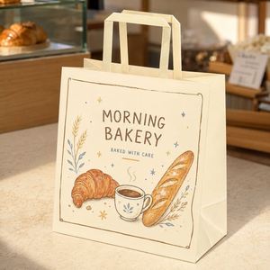 Sacs en papier personnalisés écologiques pour boulangerie avec poignées plates, pour pain, croissants, café, emballages alimentaires à emporter, vente en gros - Product Image 5
