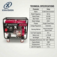Générateur diesel à puissance égale 6,5 kW 190F 11 CV 230 V/380 V à démarrage électrique, châssis ouvert, avec AVR pour usage commercial