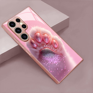 Graziosa Cover per Cellulare in Vetro Temperato e TPU con Stampa di Zampe di Gatto <span class=keywords><strong>Rosa</strong></span> per Samsung Galaxy S8 S9 S10 S20 S21 <span class=keywords><strong>S22</strong></span> S23 S24 S25 S26 - Product Image 1