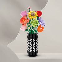 Blocs de construction floraux Bonsaï, fleurs avec vase, tournesol et rose rouge, briques florales à assembler, vente en gros OEM