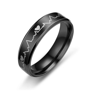 Free Sample Cheap Wholesale Electrocardiogram Heartbeat Ring Stainless Steel Medical <b>Heart</b> Rate <b>Black</b> Ring for Men - Product Image 6
