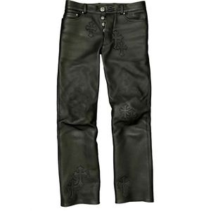 <span class=keywords><strong>Pantaloni</strong></span> in vera pelle di alta qualità Casual da <span class=keywords><strong>uomo</strong></span> di alta qualità in tinta unita decorazione con bottoni <span class=keywords><strong>pantaloni</strong></span> Streetwear per motociclisti - Product Image 1