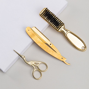 Ensemble de rasage en acier inoxydable Wanmei, tondeuse à barbe dorée, brosse, kit de toilettage pour homme, pour le soin et le stylisme des poils du visage - Product Image 3