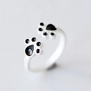 Mode Fijne Sieraden Ringen Email Ontwerp 925 Sterling Zilveren Kat Paw Ring Met Dierenpootafdruk Oorbellen Voor Meisje