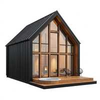 Casa Contenedor con Puerta de Doble Hoja y Pared de Cristal en Forma de A, Villa Prefabricada Acabada, para Turismo al Aire Libre y Vacaciones, Impermeable y con Aislamiento Térmico