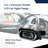 MrGauge Car 2 in 1 LCD Digital Display Voltmeter Pengukur Suhu Air Set Pengukur Otomatis Suhu Universal 12/24V Layar LCD
