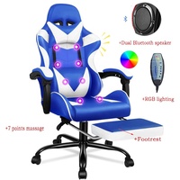 Fauteuil de jeu professionnel personnalisé confortable bleu pour ordinateur PC, fauteuil inclinable OEM avec dossier et hauteur de siège réglables