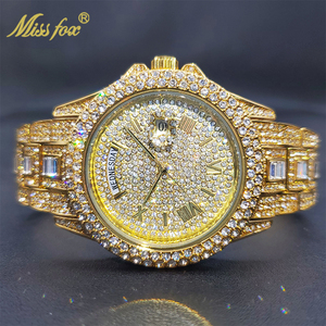 Montre de luxe pour homme MISSFOX en or 18 carats, avec diamants, date et jour, mouvement à quartz, livraison directe - Product Image 1