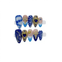 Kuku Palsu Grosir Mewah 10pcs Full Cover French Tip Akrilik Nude Hijau Pendek Mengkilap Lem Stiletto Almond Design Jari