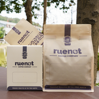 Kit d'emballage personnalisé avec pochettes plates recyclables de 250 g à fond plat pour café et boîtes en papier