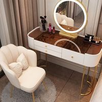 Coiffeuse de chambre à coucher avec panneau massif, éclairage intégré et rangement compact pour petits appartements