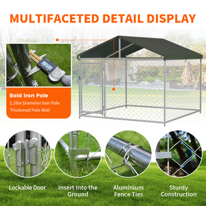Durable Outdoor Dog Playpen 120×120×95 Inch Chain Link Dog Run Cage Waterproof Sun Rain Protection Roof for Big Dogs - Product Image 2