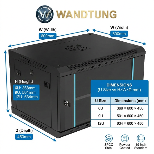 Custom 19inch 6U/9U/12U Wall-Mounted Server Rack Network Cabinet Data Center Enclosure