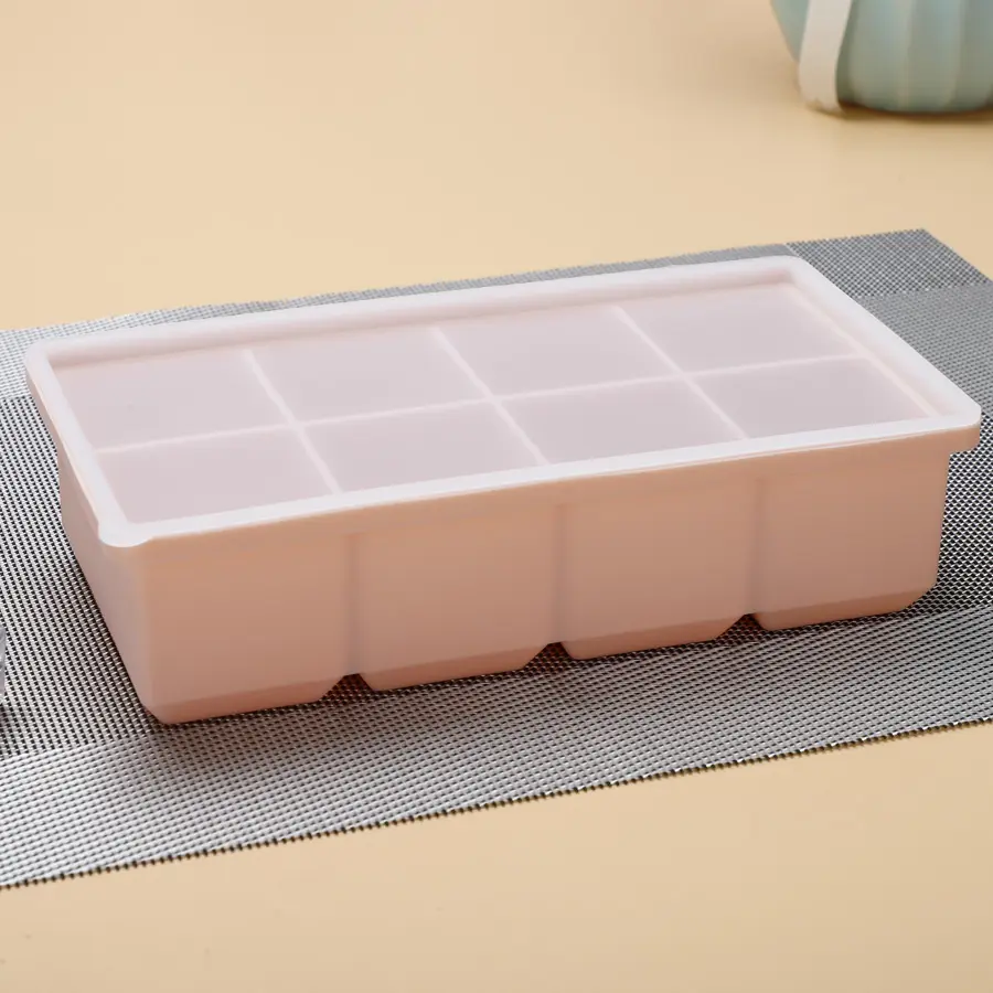 Fábrica venda direta personalizado quadrado grande silicone gelo cubo bandeja com tampa