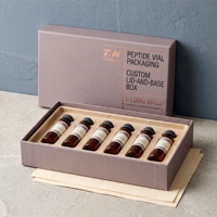Boîte rigide personnalisée rose avec couvercle et base pour flacons de peptides (6 flacons), en carton, avec éponge, logo estampé à chaud, impression offset