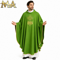 Chasuble de prêtre catholique verte, brodée avec croix IHS à bords dorés, style châle liturgique pour la messe, robe religieuse