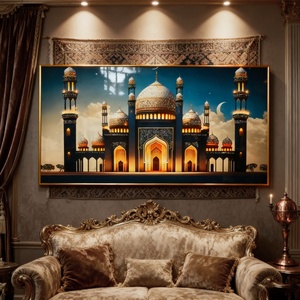 Peinture murale LED personnalisable en porcelaine de cristal, motif château islamique, pour décoration de fond de canapé moderne et d'étude. - Product Image 3