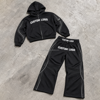 Ensemble veste à capuche noire et pantalon ample pour homme, avec détails texturés respirants, style streetwear, OEM ODM