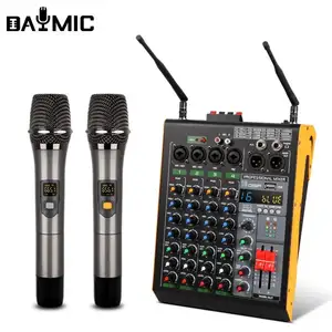 Wholesale Pro 4 Channel 16 DSP Audio mixerdj controller/audio console mixer With dual wireless Microphone for ktv dj
