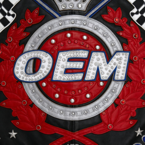 <span class=keywords><strong>Veste</strong></span> bomber en cuir personnalisée avec patchwork frontal, en peau de <span class=keywords><strong>mouton</strong></span> imperméable, brodée de strass, de luxe, pour homme, OEM - Product Image 4