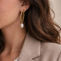 Bijoux personnalisés en acier inoxydable plaqué or 18 carats, boucles d'oreilles irrégulières en forme de goutte, imperméables, perles d'eau douce, bijoux tendance
