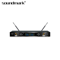 Microphone de karaoké sans fil à double canal Soundmark ID-878 avec modulation FM, capteur infrarouge, fonction muet, alimenté par piles AA, XLR