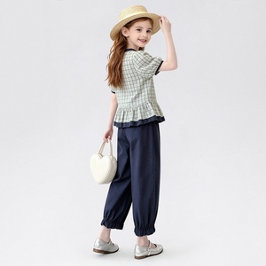 Conjunto de Ropa Casual para Niñas, Dulce, de 2 Piezas, Top con Mangas Abullonadas y Pantalones con Puños Elásticos - Product Image 5