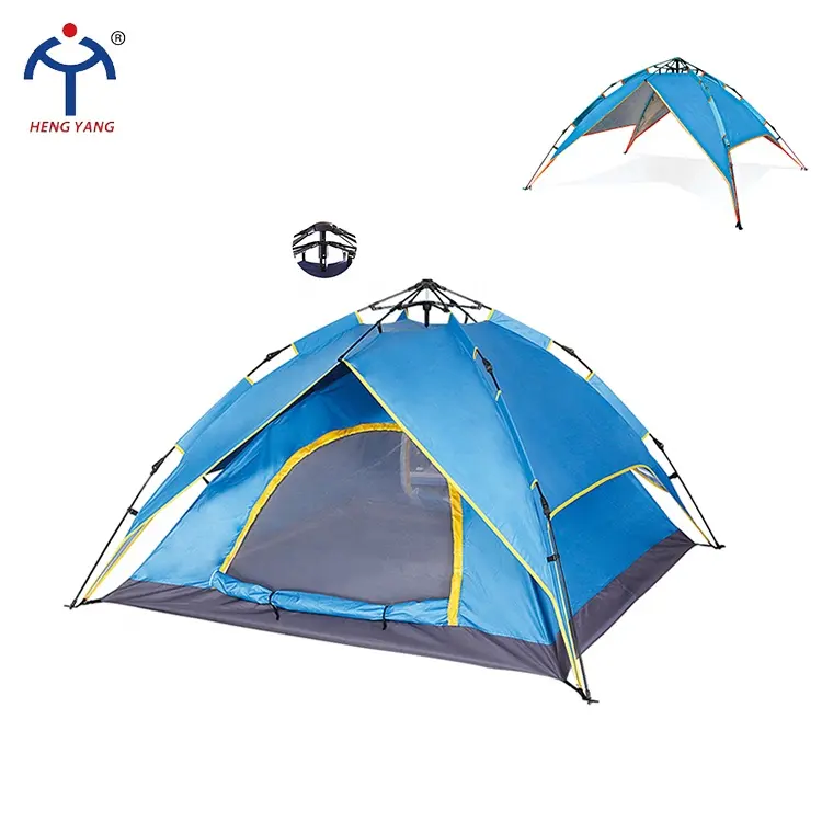 Folding Camping Tent Camping Tent 3to4 Person Folding Automation Waterproof Hot Sale Blue Green Orange Three-season Tent Fiberglass Accepted Carrybag