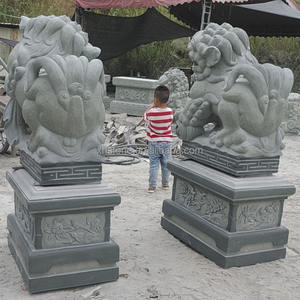 중국 전통 돌 길조 짐승 동물 조각 자연 녹색 화강암 돌 사자 조각 푸 개 동상 판매 - Product Image 5