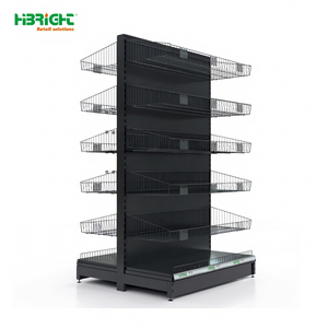 ชั้นวางสินค้าไฮไบรท์แบบกอนโดลา 6 ชั้น สำหรับงานหนัก พร้อมแผงหลัง ชั้นวางแสดงสินค้าปลีก ทำจากโลหะเคลือบอีพ็อกซี่ แบบตั้งพื้น - Product Image 1