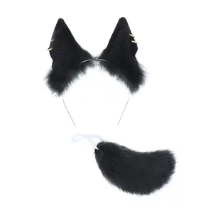 Anubis Jackal-accesorios para el cabello para bebé, muñeco de felpa con orejas de Animal, cola de Animal
