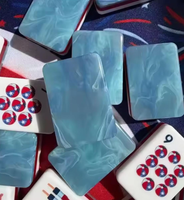 Ensemble de tuiles de mahjong américaines en acrylique bleu ondulé de qualité supérieure, extra grandes, pour le divertissement et les fêtes à domicile