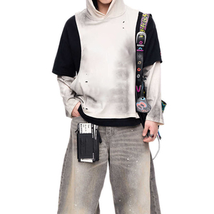 Streetwear Double Layer 100% Cotton Long Sleeve Hooded <b>Tshirts</b> High Quality Custom Acid Wash <b>Tie</b>-<b>dye</b> Hoodie - Product Image 5