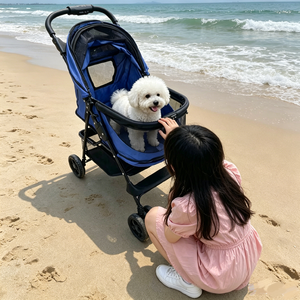 Poussette portable pour animaux de compagnie JXB avec roues amortissantes, porte-gobelet et panier de rangement pour petits chiens et chats - Product Image 1