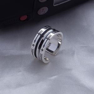 Anillo apilable Retro de Plata de Ley 925, joyería de alta calidad con grabado de flecha, estrella, estilo Hip Hop, geometría gruesa, apertura - Product Image 6