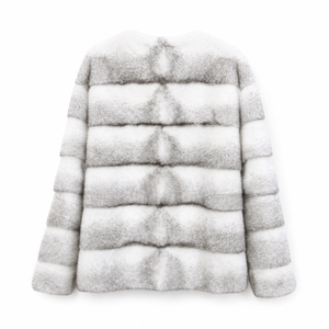 Abrigo de Piel de Visón Cruzado, Color Blanco Plateado, Chaqueta de Invierno con Paneles Horizontales de Piel Auténtica para Mujer, Prenda Exterior Elegante - Product Image 6