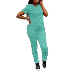 Solid Floral <strong>Purple</strong> Stretch Medical <strong>Scrubs</strong> Sets Nurse Hospital Uniforms Sets With Cotton 3x Scissor Pockets Stacked Jogger Pants - Product Image 6