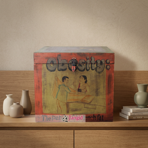 Caja de Almacenamiento de Madera Pintada a Mano Estilo Vintage, Cuadrada con Tapa, Diseño Bohemio, Estilo Póster Artístico, Tema Decorativo - Product Image 1
