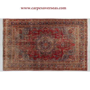 พรมผ้าฝ้ายเปอร์เซียสีแดงของแท้จัดส่งรวดเร็วขนาดใหญ่สำหรับตกแต่งบ้านซักได้และกันกระแทก - Product Image 3