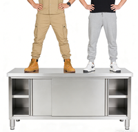 Plan de travail en acier inoxydable commercial avec porte coulissante, table de préparation de cuisine robuste pour restaurant, cantine, service de restauration