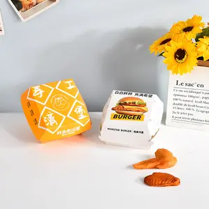 Quảng trường thiết kế mới Kraft Burger hộp bánh sandwich bánh hamburger Đóng gói hộp bánh sandwich bao bì thực phẩm cấp giấy dùng một lần hạ môn cổng